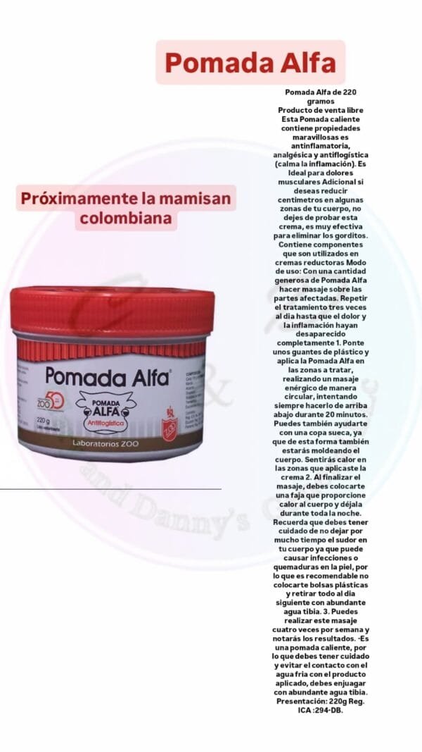 POMADA ALFA 100% COLOMBIANA 220G - Image 2